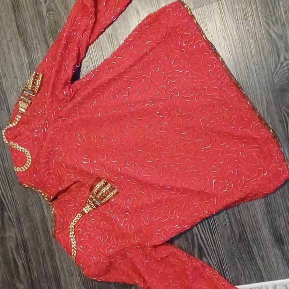 Lawrence Kazar Holiday Silk embellished tassel top blouse L - Picture 9 of 13